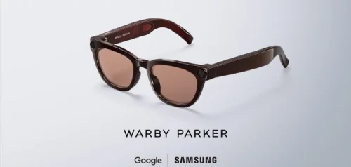 Brązowe inteligentne okulary Samsung i Warby Parker