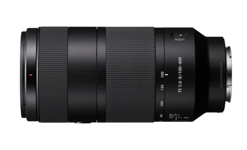 Sony FE 100–400 mm F5,6–8 OSS widziany z boku