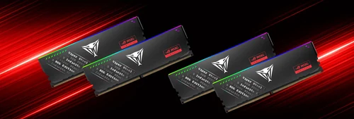 Pamięci Patriot Viper Steel 5 Infinite RGB DDR5 ROG Edition na czerwono-czarnym tle